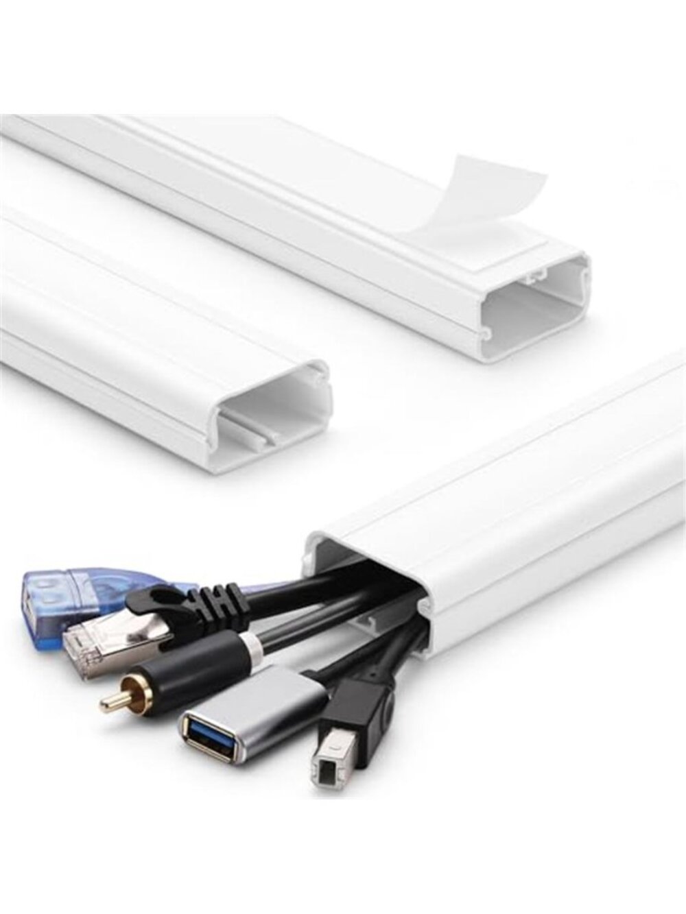 White TV Cord Hider Cable Raceway Wall Wire Concealer Cover Cable Management Kit